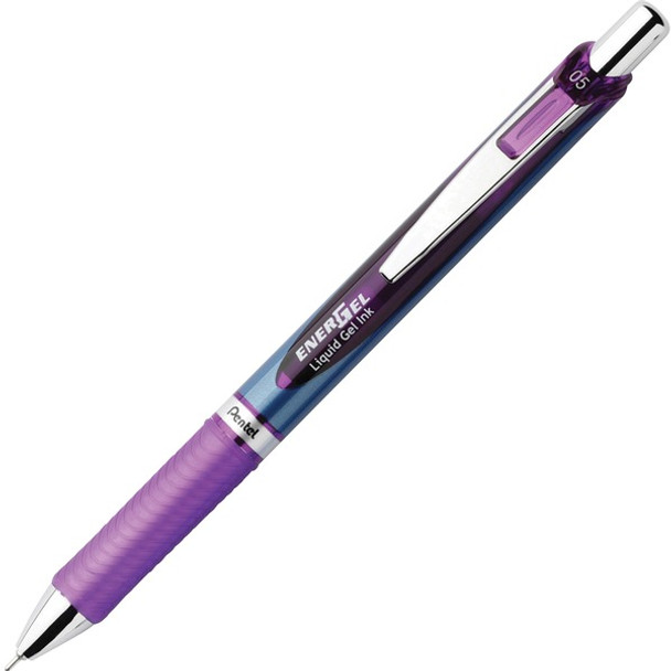 EnerGel EnerGel RTX Liquid Gel Pen - Fine Pen Point - 0.5 mm Pen Point Size - Needle Pen Point Style - Refillable - Retractable - Violet Gel-based Ink - Blue Stainless Steel Barrel - Metal Tip - 1 Each