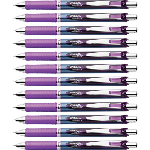 EnerGel EnerGel RTX Liquid Gel Pens - Fine Pen Point - 0.5 mm Pen Point Size - Needle Pen Point Style - Refillable - Retractable - Violet Gel-based Ink - Blue Stainless Steel Barrel - Metal Tip - 1 Dozen