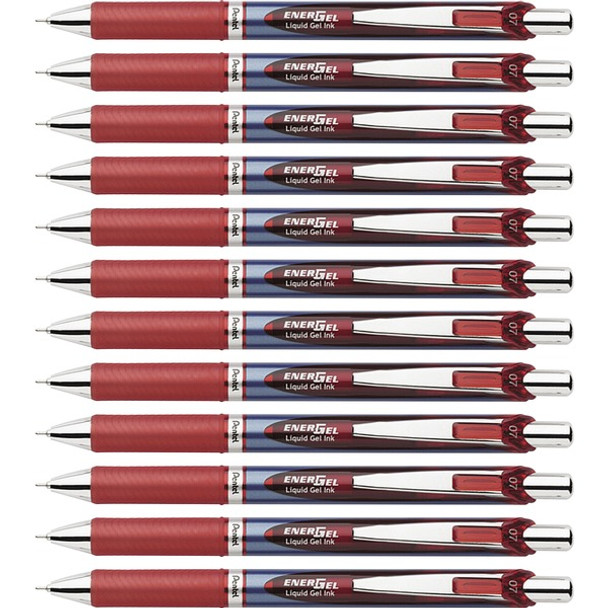 EnerGel EnerGel RTX Liquid Gel Pens - Medium Pen Point - 0.7 mm Pen Point Size - Needle Pen Point Style - Refillable - Retractable - Red Gel-based Ink - Blue Barrel - Stainless Steel Tip - 12 / Box