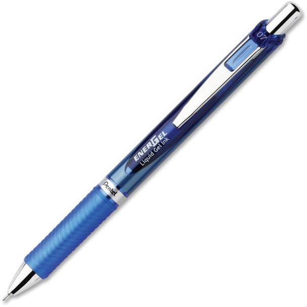 EnerGel EnerGel RTX Liquid Gel Pens - Medium Pen Point - 0.7 mm Pen Point Size - Needle Pen Point Style - Refillable - Retractable - Blue Gel-based Ink - Blue, Silver Barrel - Stainless Steel Tip - 1 Dozen