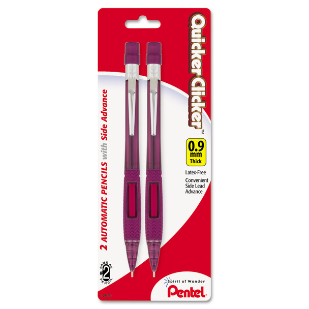 Quicker Clicker Mechanical Pencil, 0.9 mm, HB (#2), Black Lead, Burgundy Barrel, 2/Pack