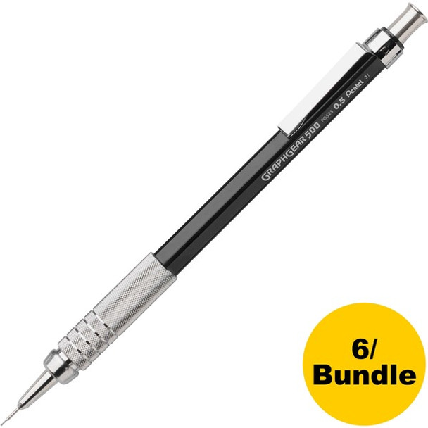 Pentel GraphGear 500 Mechanical Pencils - HB Lead - 0.5 mm Lead Diameter - Refillable - Black Barrel - 6 / Bundle