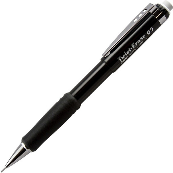 Pentel Twist-Erase III Mechanical Pencil - HB Lead - 0.5 mm Lead Diameter - Refillable - Black Barrel - 1 Each