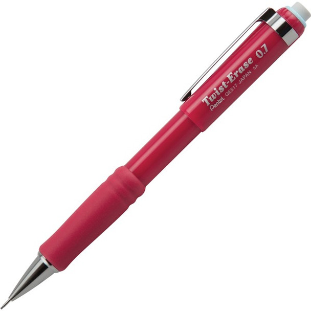 Pentel Twist-Erase III Mechanical Pencil - #2 Lead - 0.7 mm Lead Diameter - Refillable - Red Barrel - 1 Each