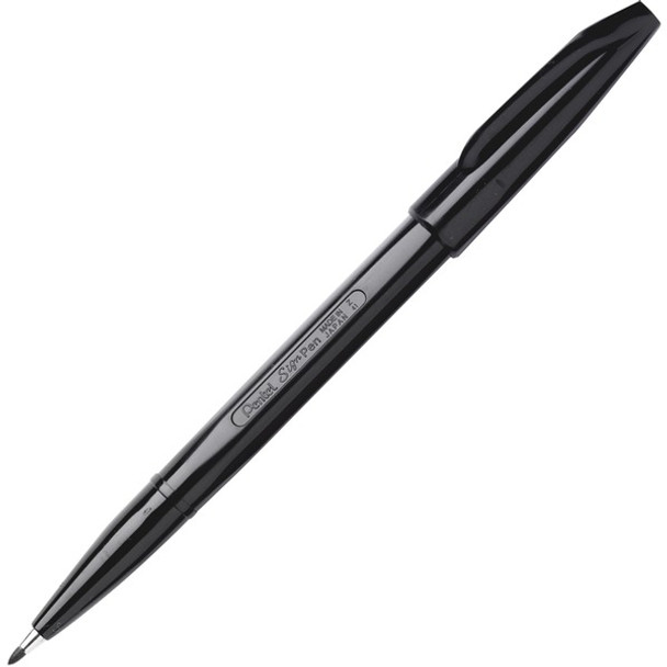 Pentel Fiber-tipped Sign Pens - Bold Pen Point - Black Water Based Ink - Black Barrel - Fiber Tip - 12 / Dozen