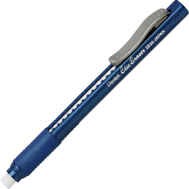 Pentel Rubber Grip Clic Eraser - Blue - Refillable - 1 Each - Retractable, Latex-free Grip, Ghost Resistant, Pocket Clip, Non-abrasive