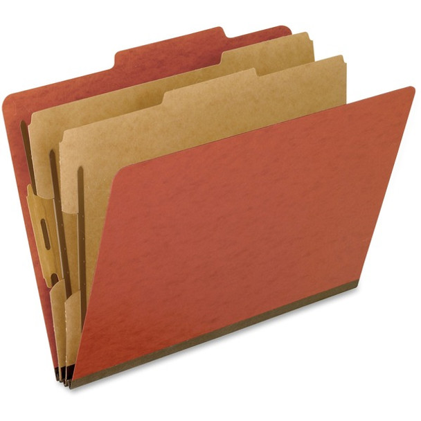 Pendaflex 2/5 Tab Cut Letter Recycled Classification Folder - 8 1/2" x 11" - 2" Expansion - 4 Fastener(s) - 2" Fastener Capacity for Folder, 1" Fastener Capacity for Divider - 2 Divider(s) - Pressboard, Tyvek - Red - 65% Recycled - 10 / Box