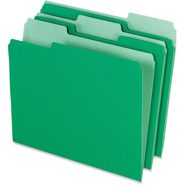 Pendaflex 1/3 Tab Cut Letter Recycled Top Tab File Folder - 8 1/2" x 11" - Top Tab Location - Assorted Position Tab Position - Green - 10% Recycled - 100 / Box