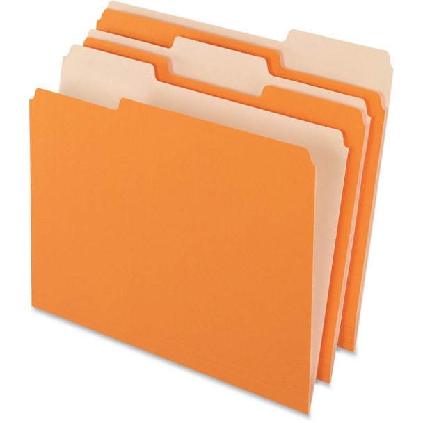 Pendaflex 1/3 Tab Cut Letter Recycled Top Tab File Folder - 8 1/2" x 11" - Top Tab Location - Assorted Position Tab Position - Orange - 10% Recycled - 100 / Box