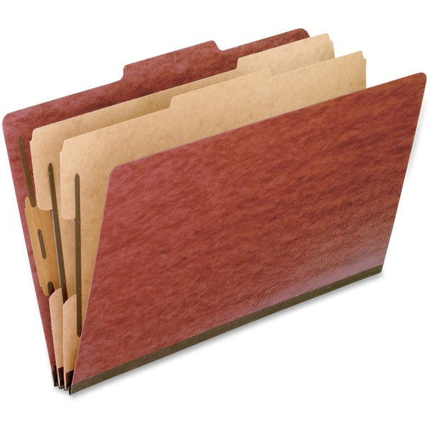 Pendaflex 2/5 Tab Cut Legal Recycled Classification Folder - 8 1/2" x 14" - 2" Expansion - 4 Fastener(s) - 2" Fastener Capacity for Folder, 1" Fastener Capacity for Divider - 2 Divider(s) - Pressboard, Tyvek - Red - 65% Recycled - 10 / Box