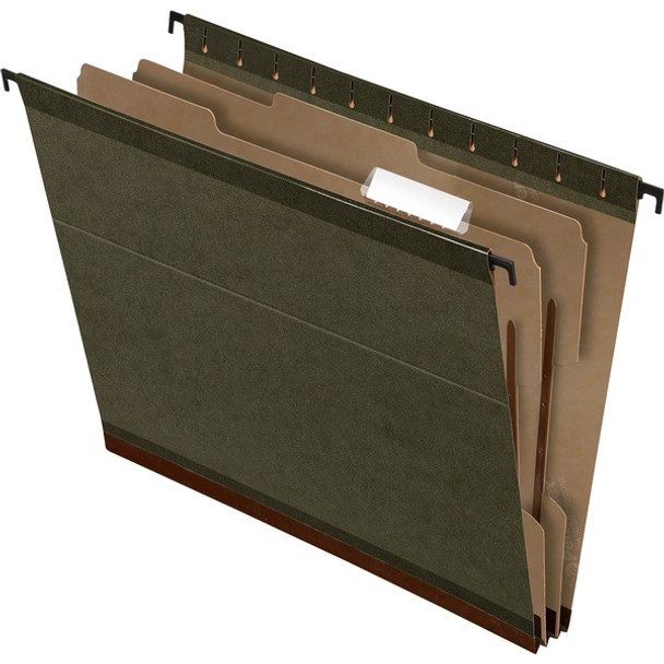 Pendaflex Letter Recycled Hanging Folder - 8 1/2" x 11" - 2" Expansion - 2" Fastener Capacity for Folder - 2 Divider(s) - Tyvek, Pressboard - Green - 10% Recycled - 10 / Box