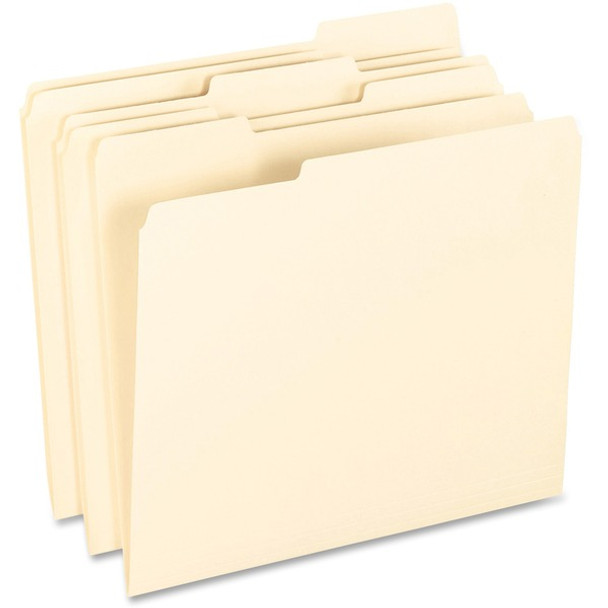 Pendaflex 1/3 Tab Cut Letter Recycled Top Tab File Folder - 8 1/2" x 11" - Top Tab Location - Assorted Position Tab Position - Manila - 10% Recycled - 100 / Box