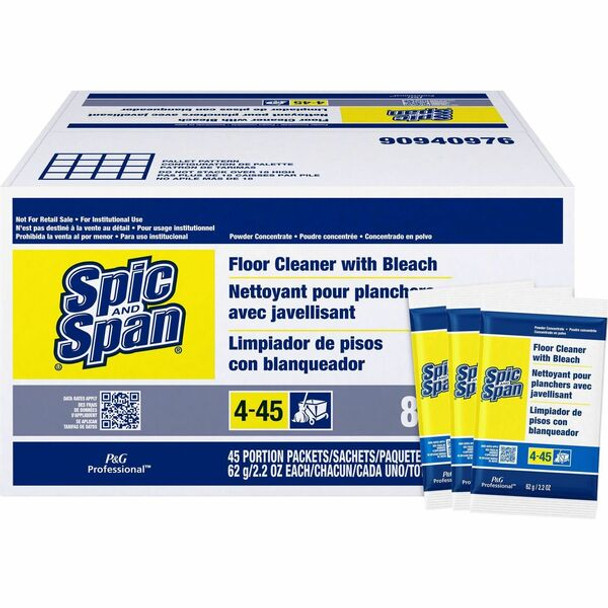 Spic and Span Floor Cleaner with Bleach - For Multipurpose - 2.20 oz (0.14 lb) - 45 / Carton - Deodorize, Phosphate-free, Heavy Duty - White