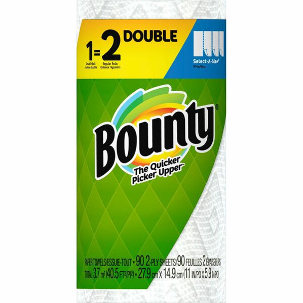 Bounty Select-A-Size Paper Towels - 24 Double Roll = 48 Regular - 2 Ply - 90 Sheets/Roll - White - Perforated, Absorbent, Durable - For Kitchen - 24 / Carton