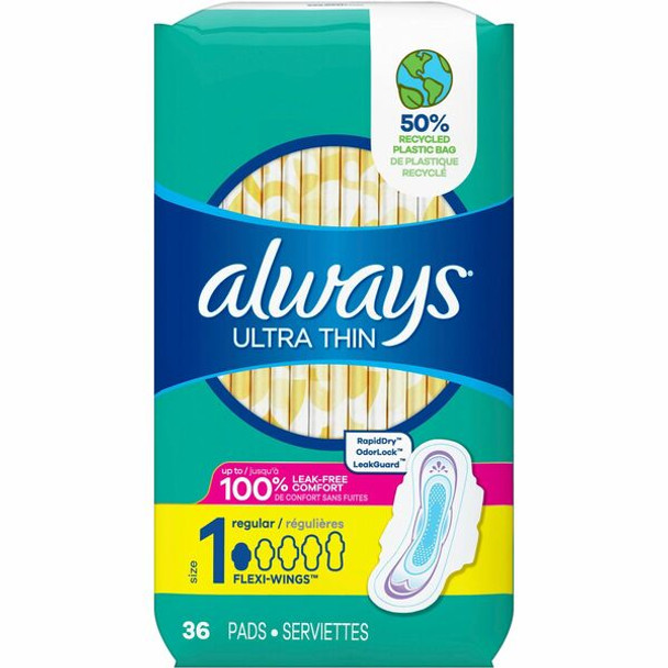 Always Flexi-Wing Ultra Thin Pads - 136/Pack - 6 / Carton - Anti-leak, Comfortable, Absorbent
