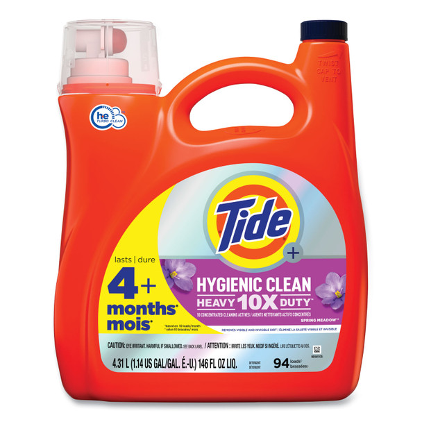 Hygienic Clean Heavy 10x Duty Liquid Laundry Detergent, Spring Meadow Scent, 146 oz Pour Bottle, 4/Carton