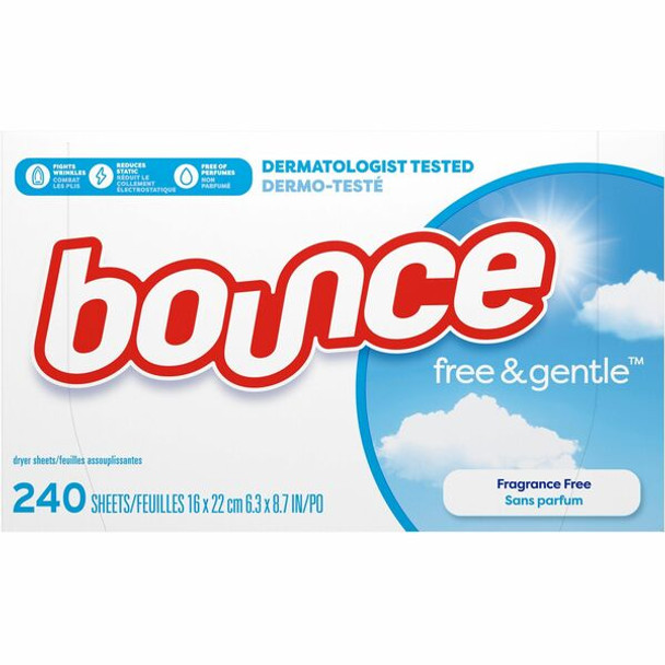 Bounce Free & Gentle Dryer Sheets - 9" Length x 6.04" Width - 240 / Box - White