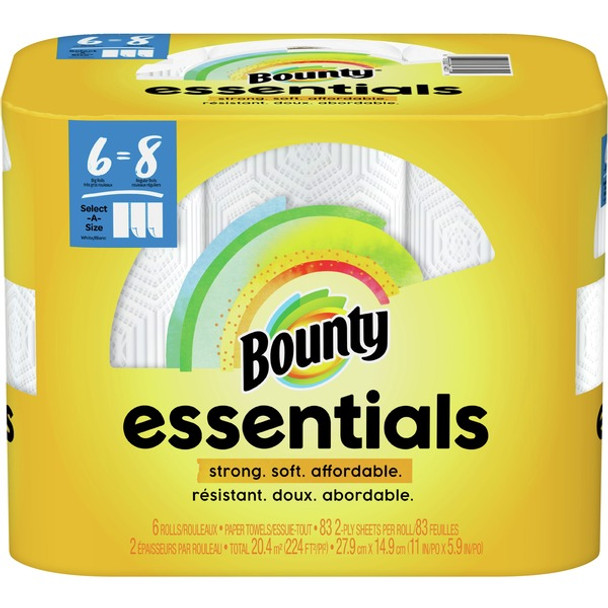 Bounty Essentials Select-A-Size Paper Towels - 6 Big Rolls = 8 Regular - 2 Ply - 83 Sheets/Roll - Paper - Strong - 6 Per Pack - 1 / Pack