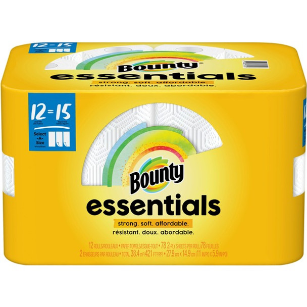 Bounty Essentials Select-A-Size Towels - 12 Large = 15 Regular - 2 Ply - 78 Sheets/Roll - White - For Kitchen - 12 / Carton