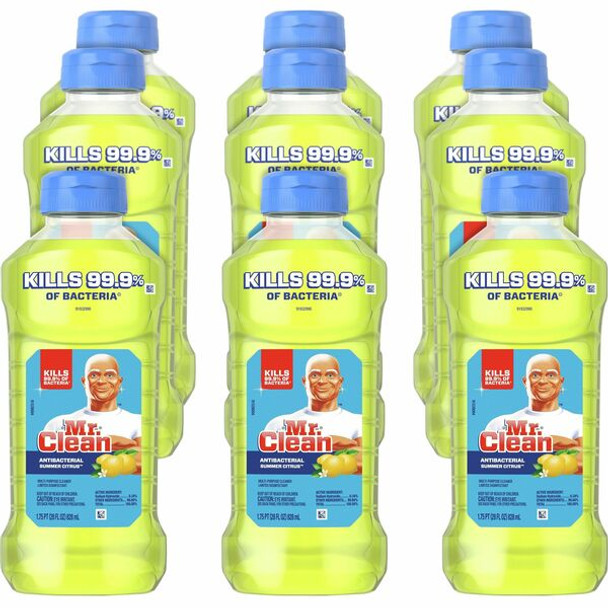 Mr. Clean Antibacterial Cleaner - 28 fl oz (0.9 quart) - Summer Citrus, Lemon Scent - 9 / Carton - Yellow