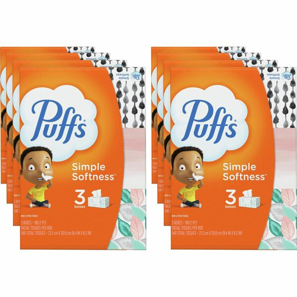 Puffs Basic Facial Tissues - 2 Ply - Assorted - Durable, Soft - For Face - 180 Per Box - 24 / Carton