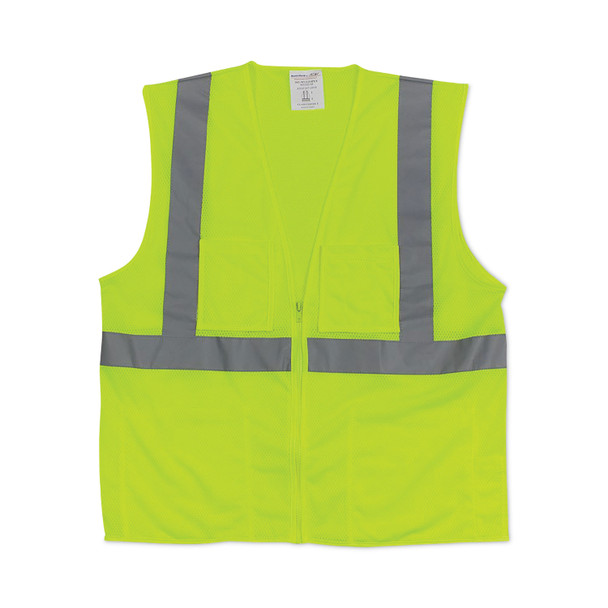 ANSI Class 2 Two-Pocket Zipper Mesh Safety Vest, 2X-Large, Hi-Viz Lime Yellow
