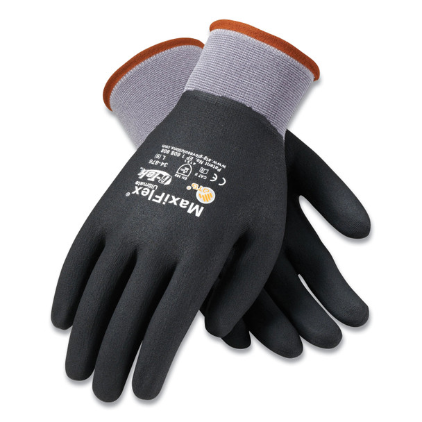 Ultimate Seamless Knit Nylon Gloves, Nitrile Coated MicroFoam Grip on Full Hand, Medium, Gray, 12 Pairs