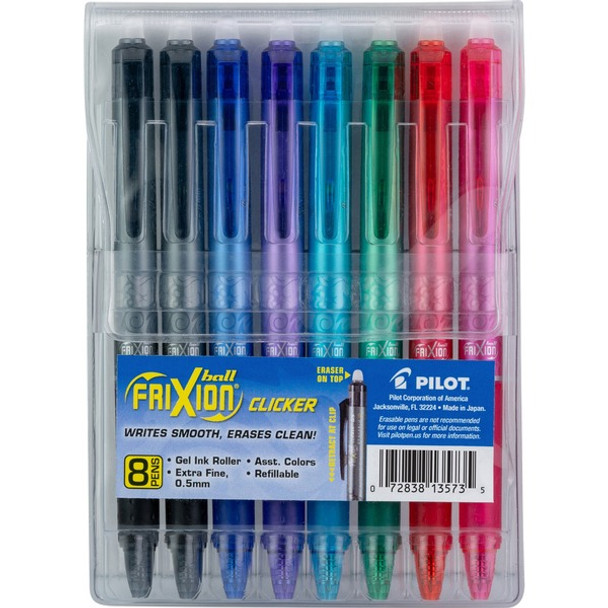 FriXion Clicker Erasable Gel Pen - Extra Fine Pen Point - 0.5 mm Pen Point Size - Refillable - Retractable - Multi Gel-based Ink - 8 Each