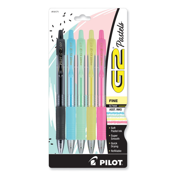 G2 Pastel Gel Pen, Retractable, Fine 0.7 mm, Assorted Pastel Ink and Barrel Colors, 5/Pack