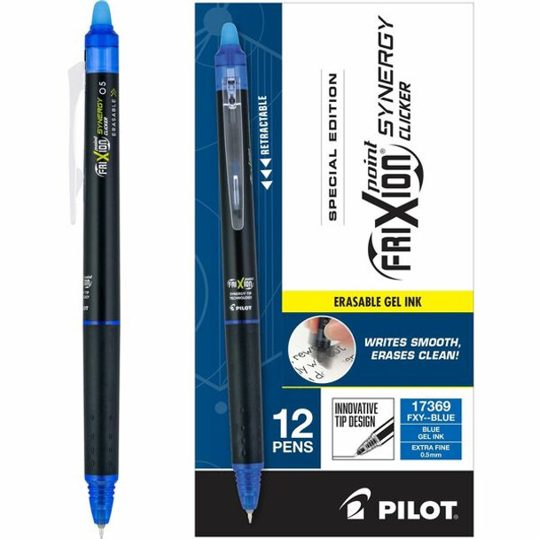 FriXion Synergy Clicker Erasable Gel Pen - Extra Fine Pen Point - 0.5 mm Pen Point Size - Retractable - Blue - 12 / Dozen