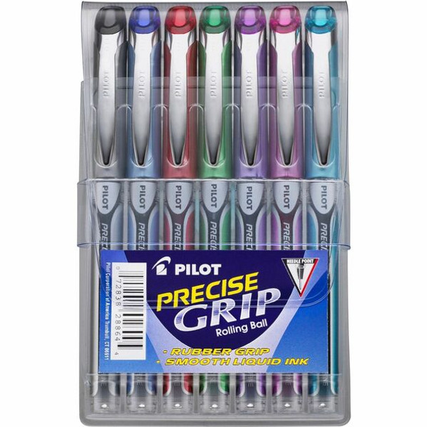 Pilot Precise Grip Extra-Fine Capped Rolling Ball Pens - Extra Fine Pen Point - 0.5 mm Pen Point Size - Needle Pen Point Style - Black, Red, Blue, Green, Purple, Pink, Turquoise - 7 / Pack