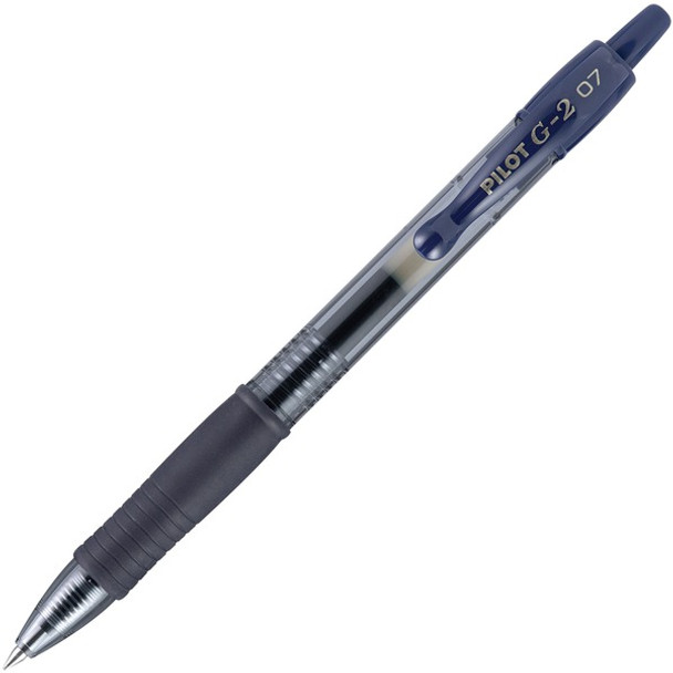 Pilot G2 Retractable Gel Ink Rollerball Pens - Fine Pen Point - 0.7 mm Pen Point Size - Refillable - Retractable - Navy Blue Gel-based Ink - Clear Barrel - 1 Dozen