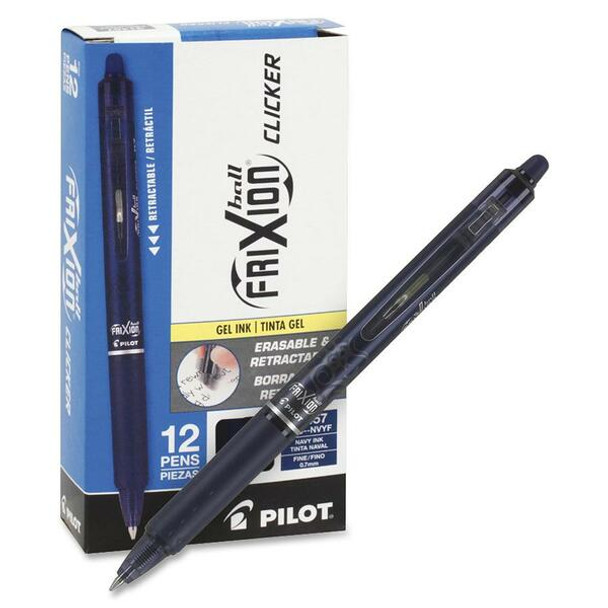 Pilot FriXion .7mm Clicker Erasable Gel Pens - Fine Pen Point - 0.7 mm Pen Point Size - Refillable - Retractable - Navy Blue Gel-based Ink - Navy Blue Barrel - 1 Dozen