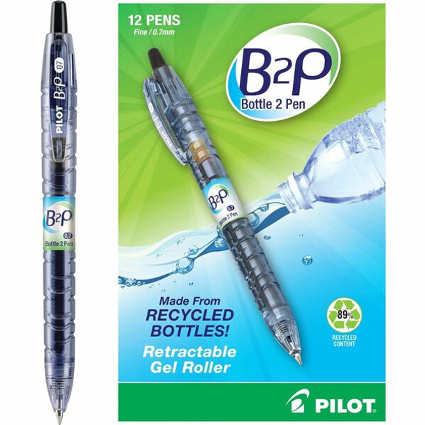 Pilot BeGreen B2P Fine Point Gel Pens - Fine Pen Point - 0.7 mm Pen Point Size - Refillable - Retractable - Black Gel-based Ink - Plastic Barrel - 1 Dozen