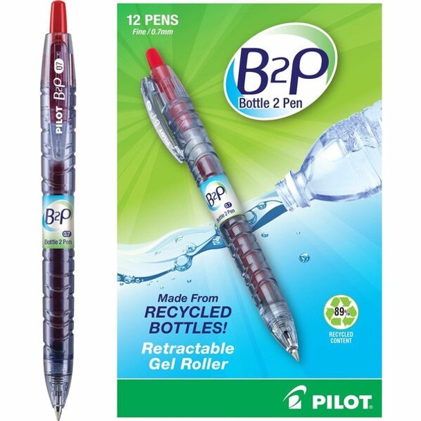 Pilot BeGreen B2P Fine Point Gel Pens - Fine Pen Point - 0.7 mm Pen Point Size - Refillable - Retractable - Red Gel-based Ink - Plastic Barrel - 1 Dozen