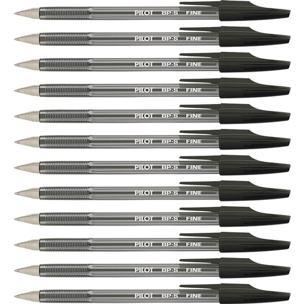 Pilot Better BP-S Ball Stick Pens - Fine Pen Point - 0.7 mm Pen Point Size - Refillable - Black - Crystal, Clear Barrel - Stainless Steel Tip - 1 Dozen
