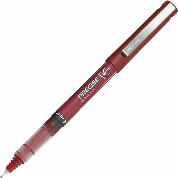 Pilot Precise V7 Fine Premium Capped Rolling Ball Pens - Fine Pen Point - 0.7 mm Pen Point Size - Red - Red Plastic Barrel - 1 Dozen