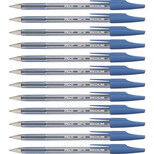 Pilot Better BP-S Ball Stick Pens - Medium Pen Point - 1 mm Pen Point Size - Refillable - Blue - Crystal, Clear Barrel - Stainless Steel Tip - 1 Dozen
