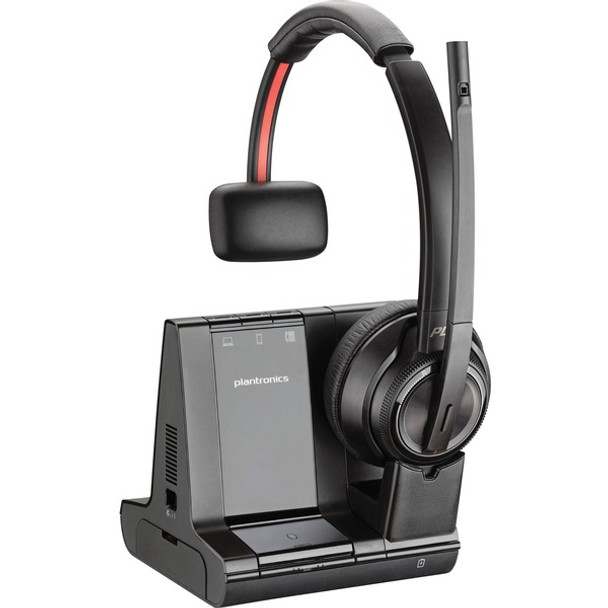 Plantronics Savi 8200 Series Wireless Dect Headset System - Mono - Wireless - Bluetooth/DECT 6.0 - 590.6 ft - 32 Ohm - 20 Hz - 20 kHz - Over-the-head - Monaural - Supra-aural - Noise Cancelling Microphone - Noise Canceling - Black