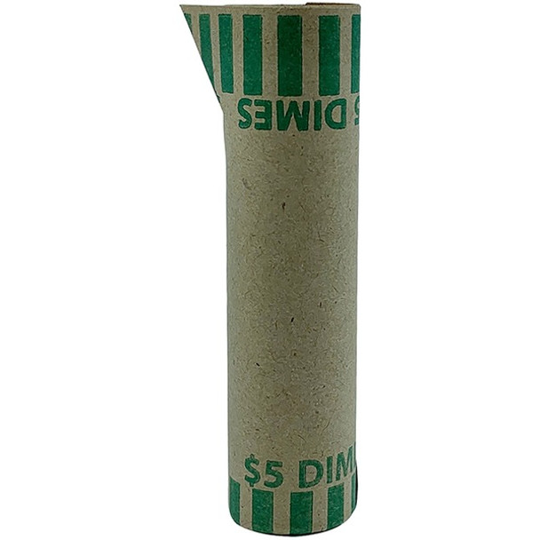 PAP-R Tubular Coin Wrap - 10Ãƒâ€šÃ‚Â¢ Denomination - Durable, Burst Resistant, Crimped, Pre-formed - 57 lb Basis Weight - Paper - Green - 1000 / Box