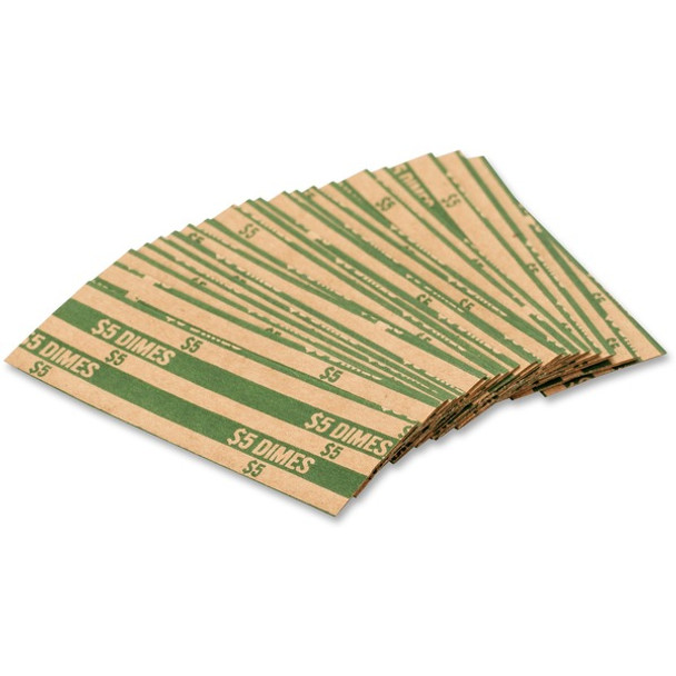 PAP-R Flat Coin Wrappers - Total $5.0 in 50 Coins of 10Ãƒâ€šÃ‚Â¢ Denomination - Heavy Duty - Paper - Green - 1000 / Box