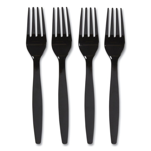 Heavyweight Plastic Cutlery, Fork, Black, 100/Pack