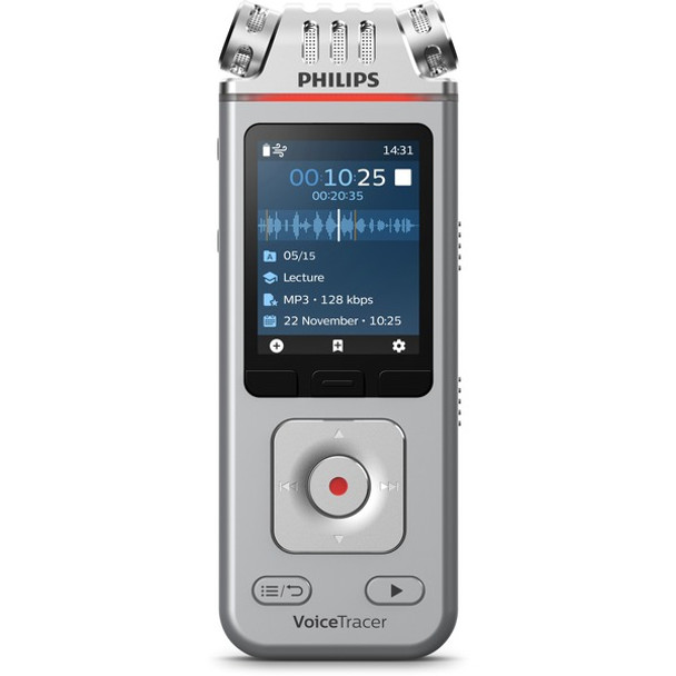 Philips VoiceTracer DVT4110 Audio Recorder for Lectures - 8 GB - Voice Activated - 3 Stereo Mics - up to 36 hours recording - microSD Supported - 2" LCD - MP3, WAV, WMA