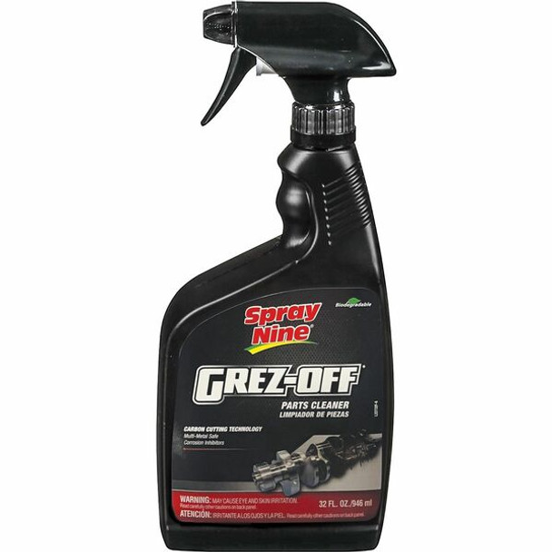Spray Nine Grez-Off Parts Cleaner Degreaser - For Multipurpose - 32 fl oz (1 quart)Bottle - 12 / Carton - Non-flammable, Solvent-free - Clear