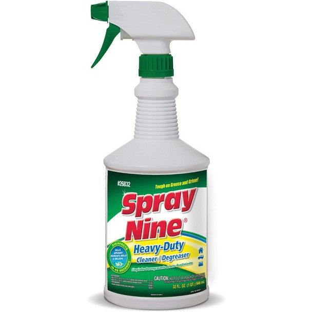 Spray Nine Heavy-Duty Cleaner/Degreaser w/Disinfectant - 32 fl oz (1 quart)Bottle - 1 Each - Clear