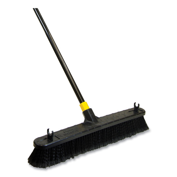 Bulldozer Smooth Surface Pushbroom, Split-Tip Horse-Hair Bristles, 24 x 60, Steel Handle, Black/Yellow