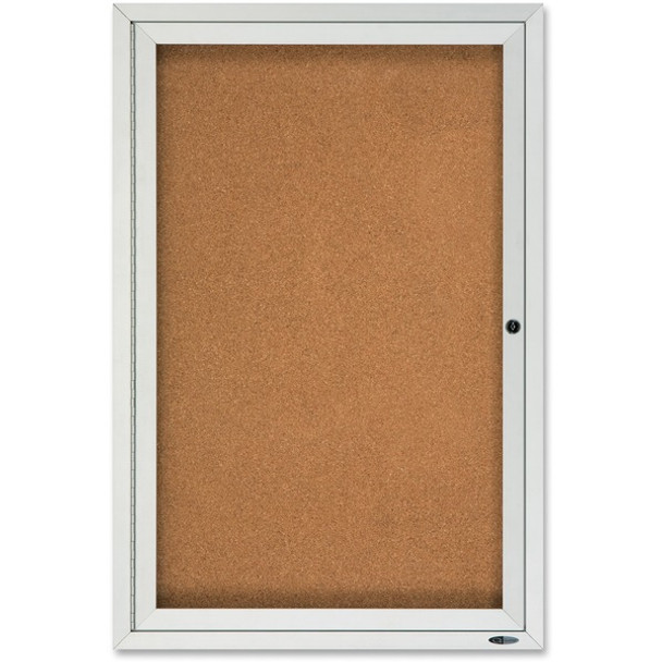 Quartet Enclosed Cork Bulletin Board for Outdoor Use - 36" Height x 24" Width - Brown Cork Surface - Hinged, Wear Resistant, Tear Resistant, Water Resistant, Shatter Proof, Acrylic Glass, Weather Resistant, Lock - Silver Aluminum Frame - 1 Each