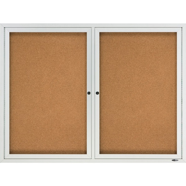 Quartet Enclosed Cork Bulletin Board for Outdoor Use - 36" Height x 48" Width - Brown Cork Surface - Hinged, Wear Resistant, Tear Resistant, Water Resistant, Shatter Proof, Acrylic Glass, Weather Resistant, Lock - Silver Aluminum Frame - 1 Each
