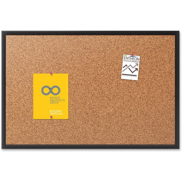 Quartet Classic Series Bulletin Board - 18" Height x 24" Width - Brown Natural Cork Surface - Self-healing, Durable, Sturdy - Black Aluminum Frame - 1 Each