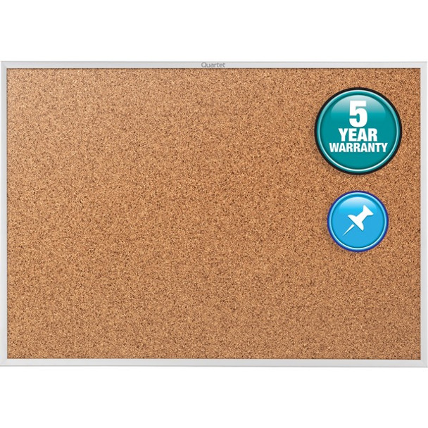 Quartet Classic Series Bulletin Board - 36" Height x 60" Width - Brown Natural Cork Surface - Heavy-gauge, Self-healing, Heavy Duty - Silver Aluminum Frame - 1 Each